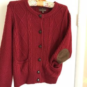 Wool cardigan with elbow patches